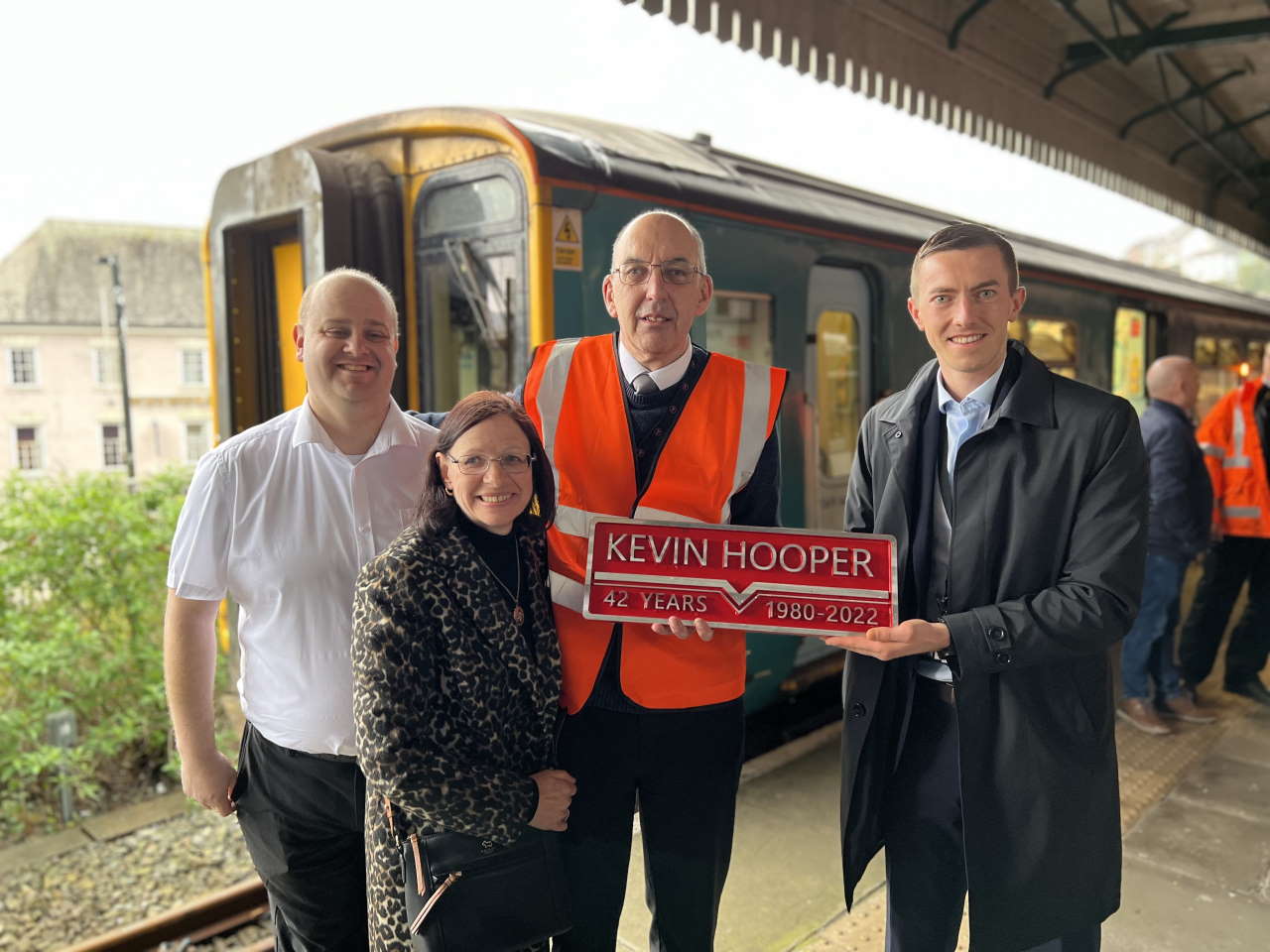 Kevin Hooper and family pictured with TfW Head of Current Operations Elliot Swallow