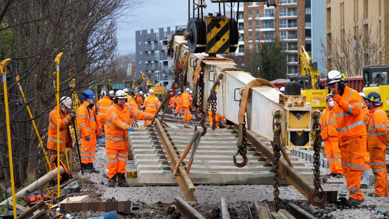 LIbrary picture of track panel being laid during engineering work