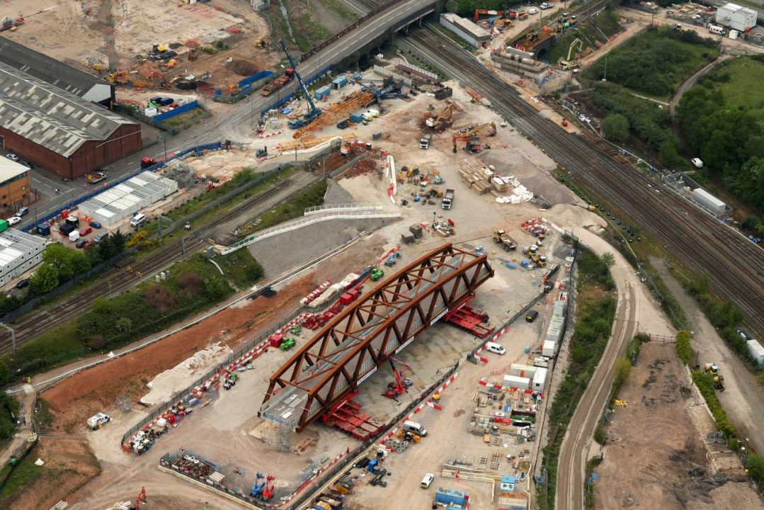 92 Metre Long Railway Bridge In Birmingham To Be Installed This Weekend   Helicopter Shot Of Pre Assembled SAS 13 Bridge Showing Closed Stechford To Aston Freight Line Credit Network Rail Air Operations 1079x720 