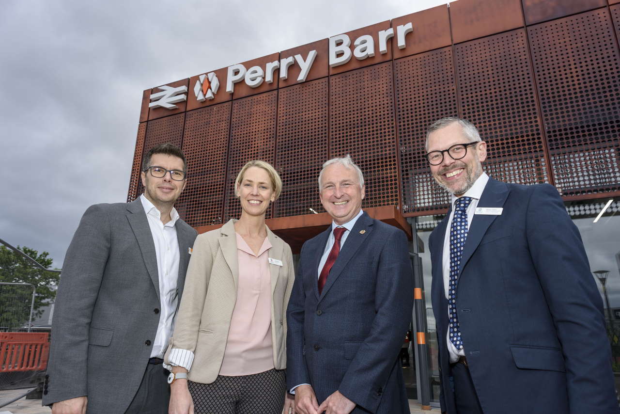 Jonny Wiseman (West Midlands Railway), Amanda White (West Midlands Rail Executive), Cllr Ian Ward (WMCA portfolio holder for transport and leader of Birmingham City Council) and Malcolm Holmes (Transport for West Midlands)