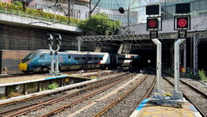 Birmingham New Street new signals with Avanti West Coast train in background