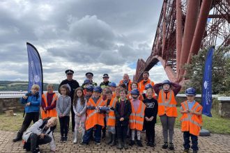 North Queensferry Primary School bury a time capsule next to Forth Bridge