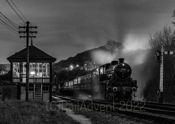 45596 Bahamas stands at Damems Junction, Keighley and Worth Valley Railway