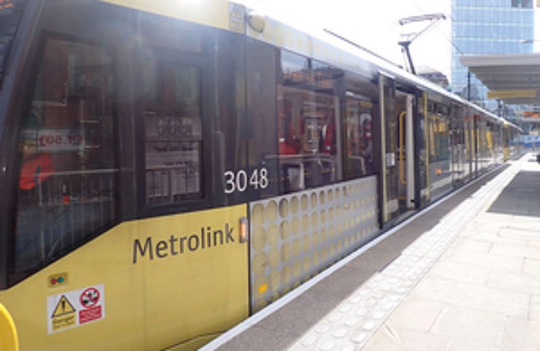 The tram in the platform at Shudehill during post-accident testing