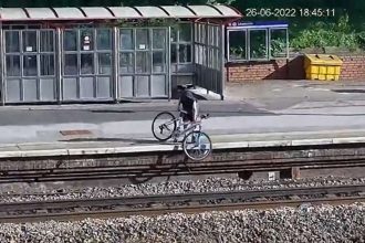 Shocking CCTV footage shows youths risking their lives on the railway in Yorkshire