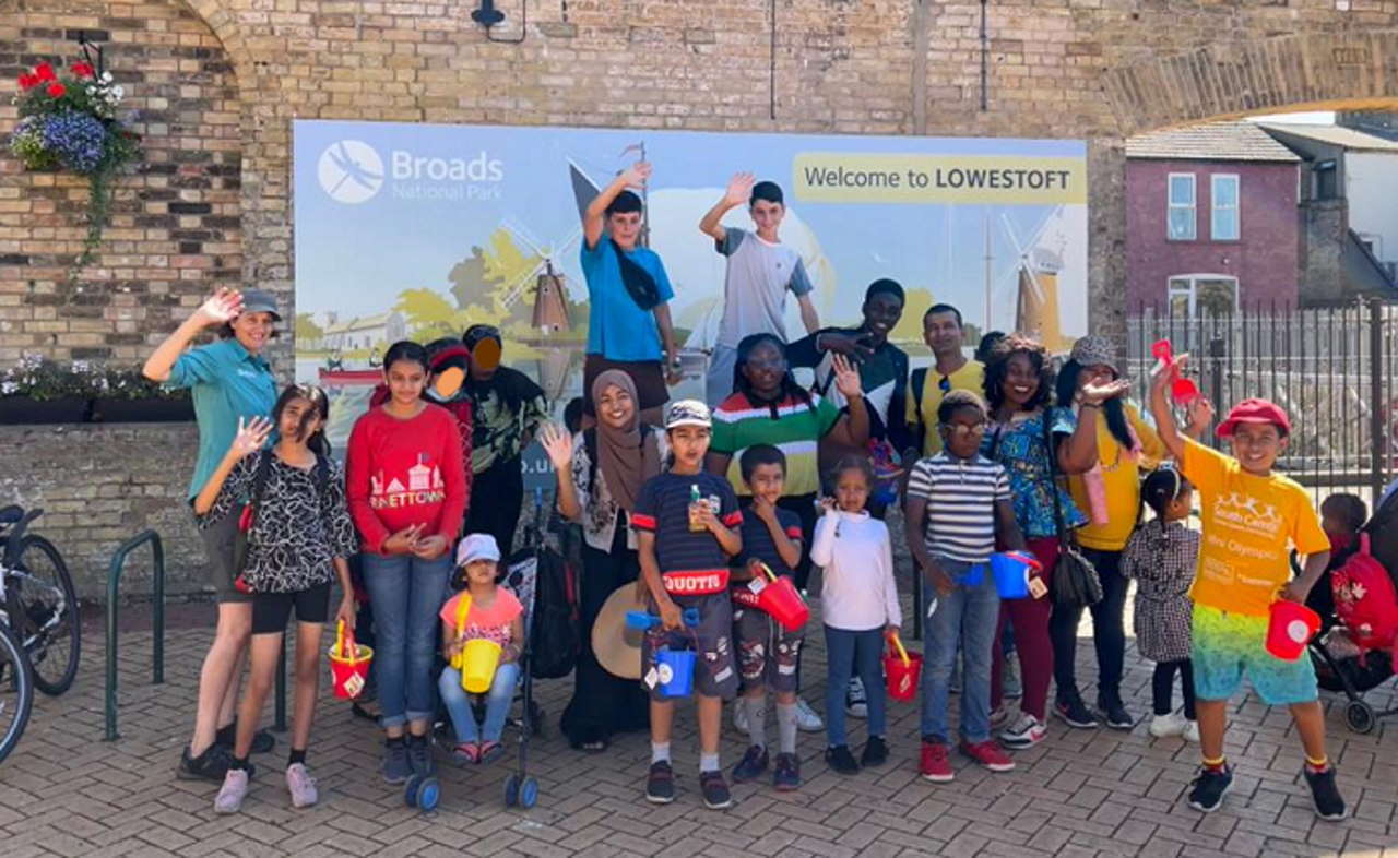 Families from New Routes Integration at Lowestoft rail station.