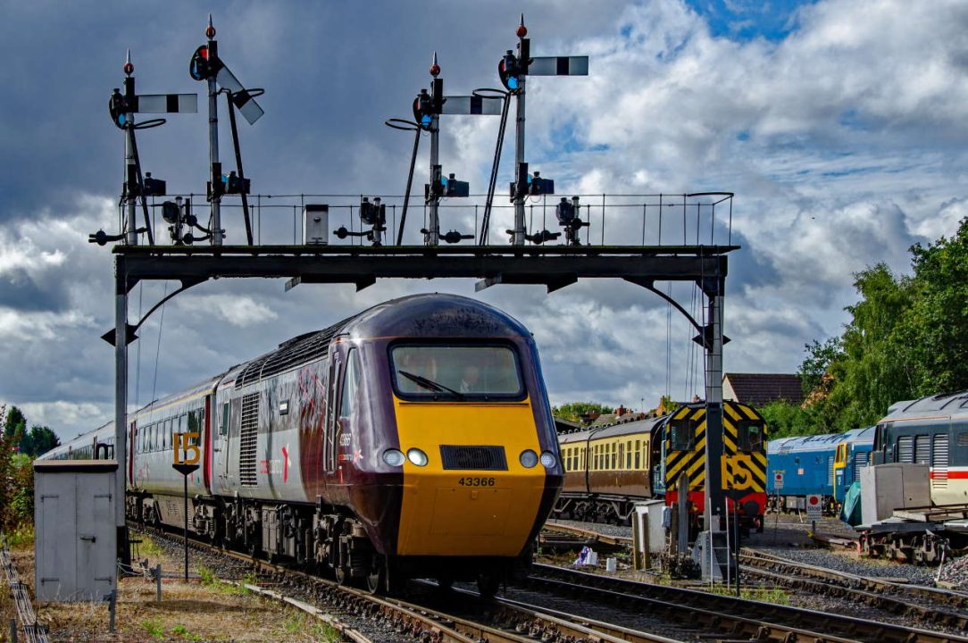 HST 43366 pulls into Kidderminster Station passed the diesel depot for renaming