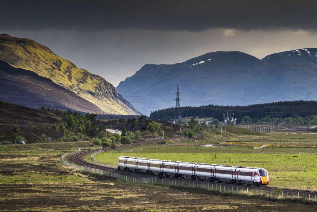 LNER Azuma train just north of Dalwhinnie on the Highland Mainline.