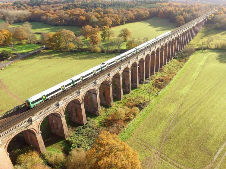 Southern service heads over the Ouse Valley Viaduct. 