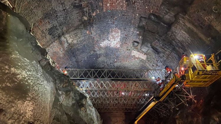 Victorian brickwork needing repair on roof of Liverpool High Neck tunnel before Ram Arch system installation