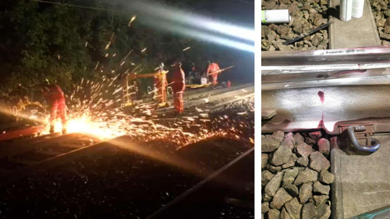 Workers fix cracked railway crossing in Huyton