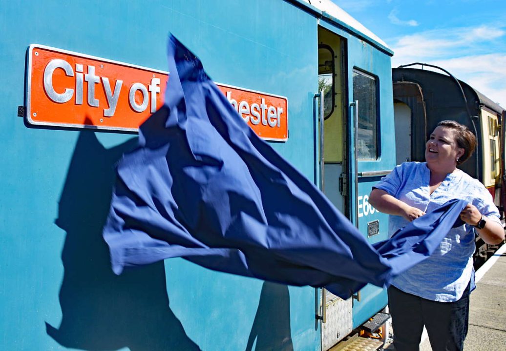 Susan Calman unveils ‘City of WInchester’ at Weston Wharf railway station.