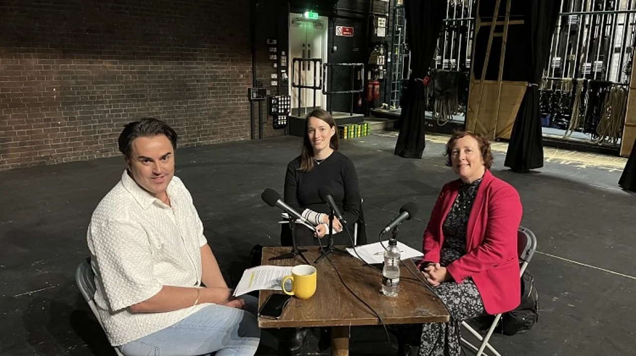 L-R Stephen Crocker, Lucy Wright and Juliette Maxam on the main stage at Norwich Theatre Royal