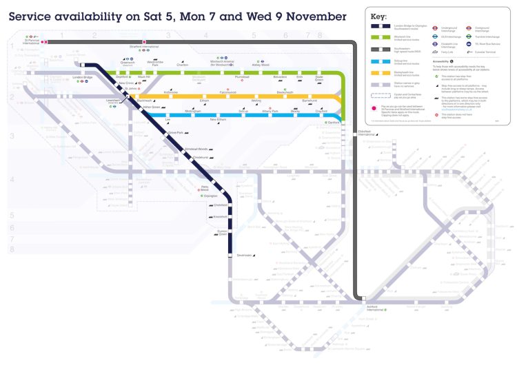 Service Availability Map for 5th, 7th and 9th Nov 2022
