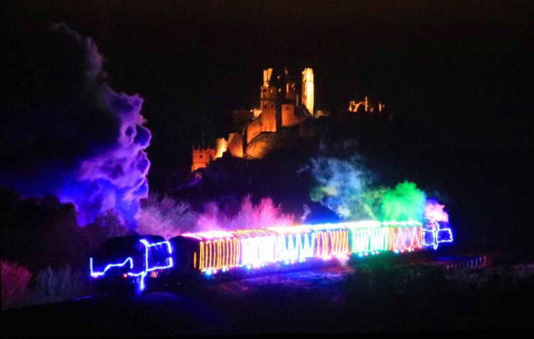 Swanage Railway steam and lights at Corfe Castle