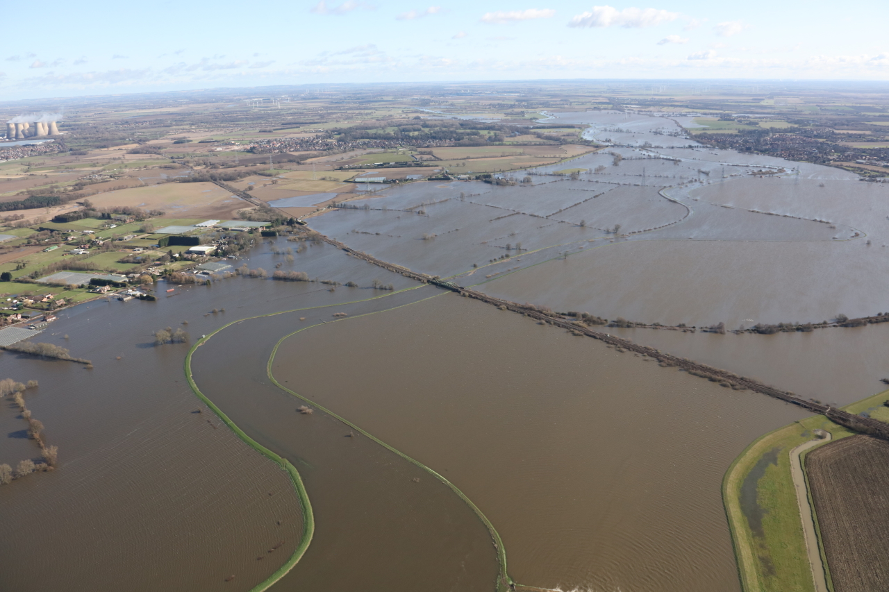 flooding of railway line near Drax power plant