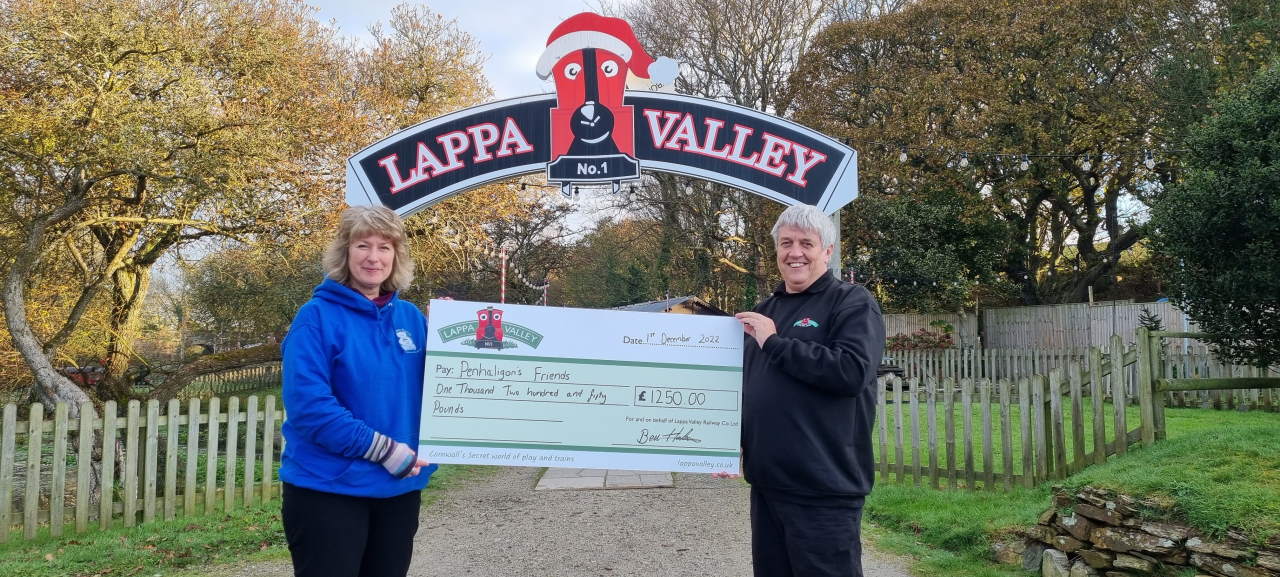 Keith Southwell from Lappa Valley presenting the donation to Julie Parker, CEO of Penhaligon's Friends