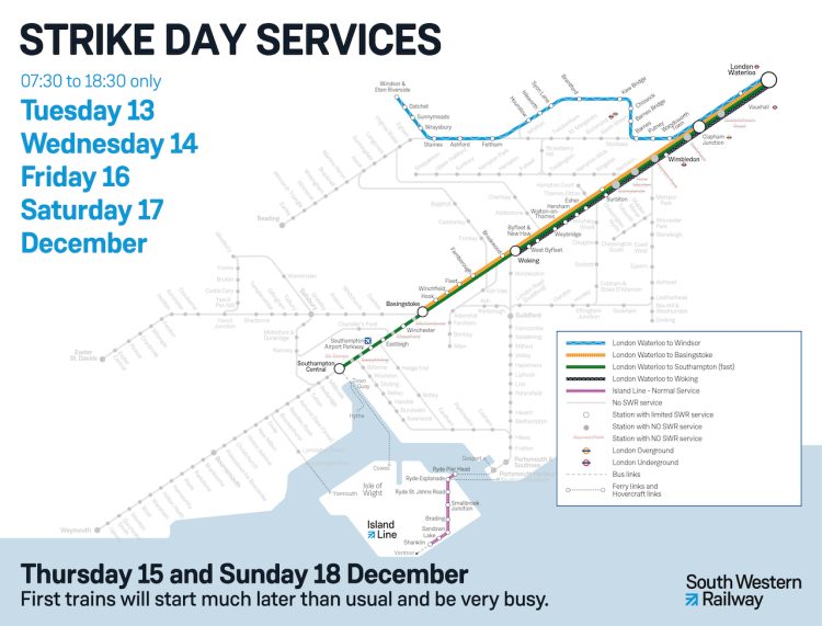 South Western Railway reveals service levels during strike action