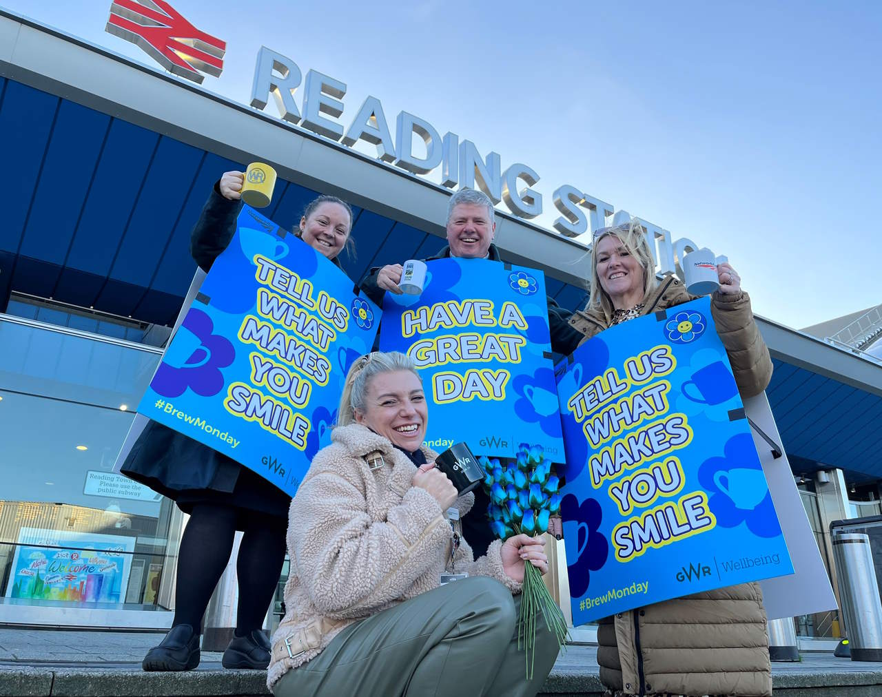 Pictured, seated, GWR Wellbeing Manager Lucy Shephard, and back, left to right, GWR Wellbeing Champions Beth Witney and Roger Taylor, and Network Rail Station Operations Manager Karen Watts