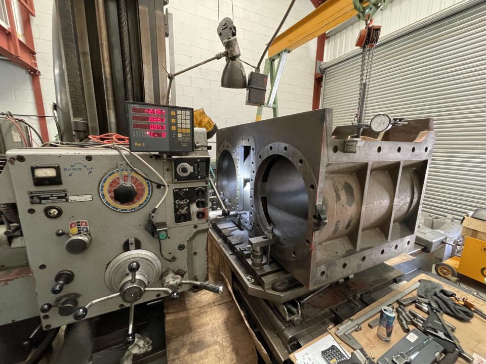 Cylinder block being machined