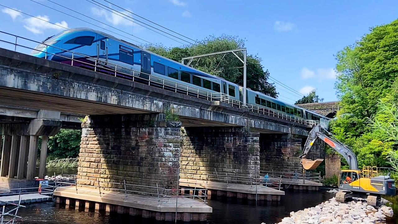 Eden viaduct with Transpennine Express passing over the top