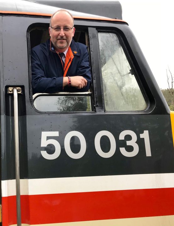 Jonathan 'Gus' Dunster in cab of 50031