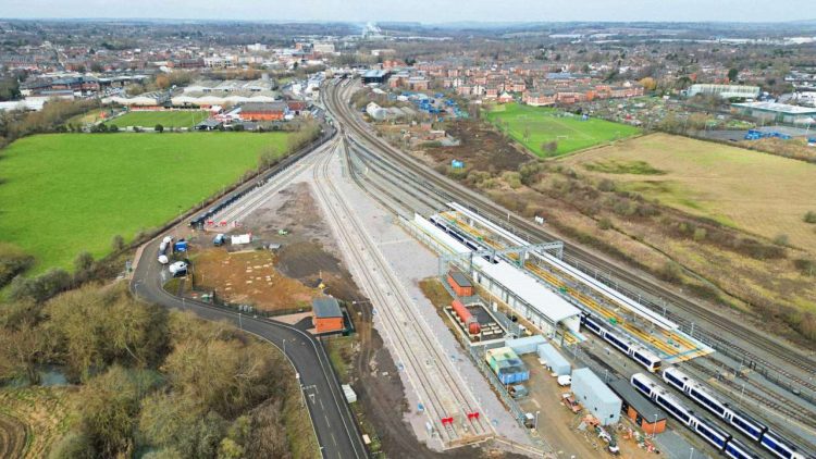 Drone shot of entire Banbury train depot from the air