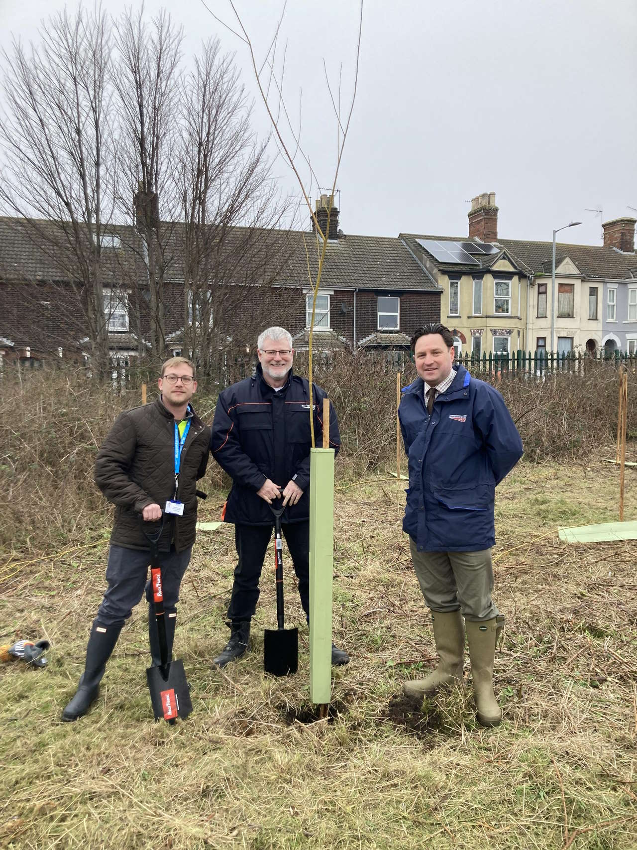 Councillor Ryan Harvey (left) with Network Rail engineers Stewart Cowan and Liam Allen