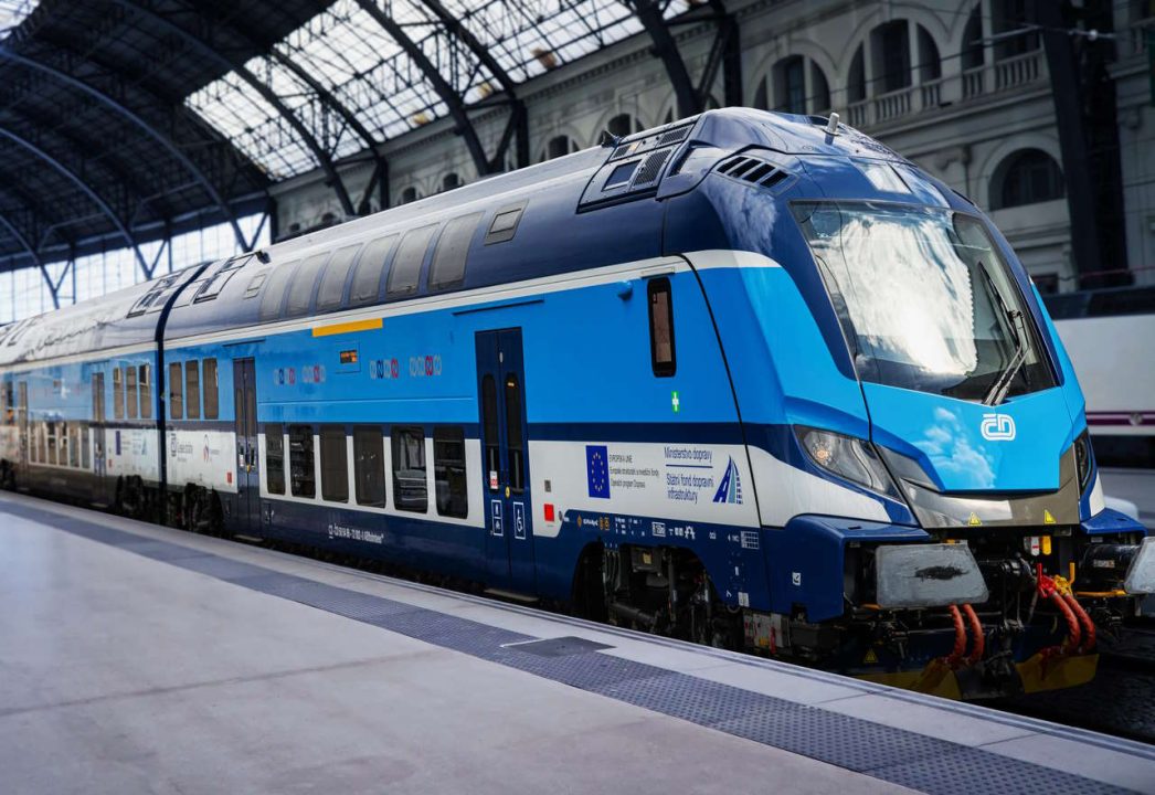 Modern train at the station. Barcelona, Spain.