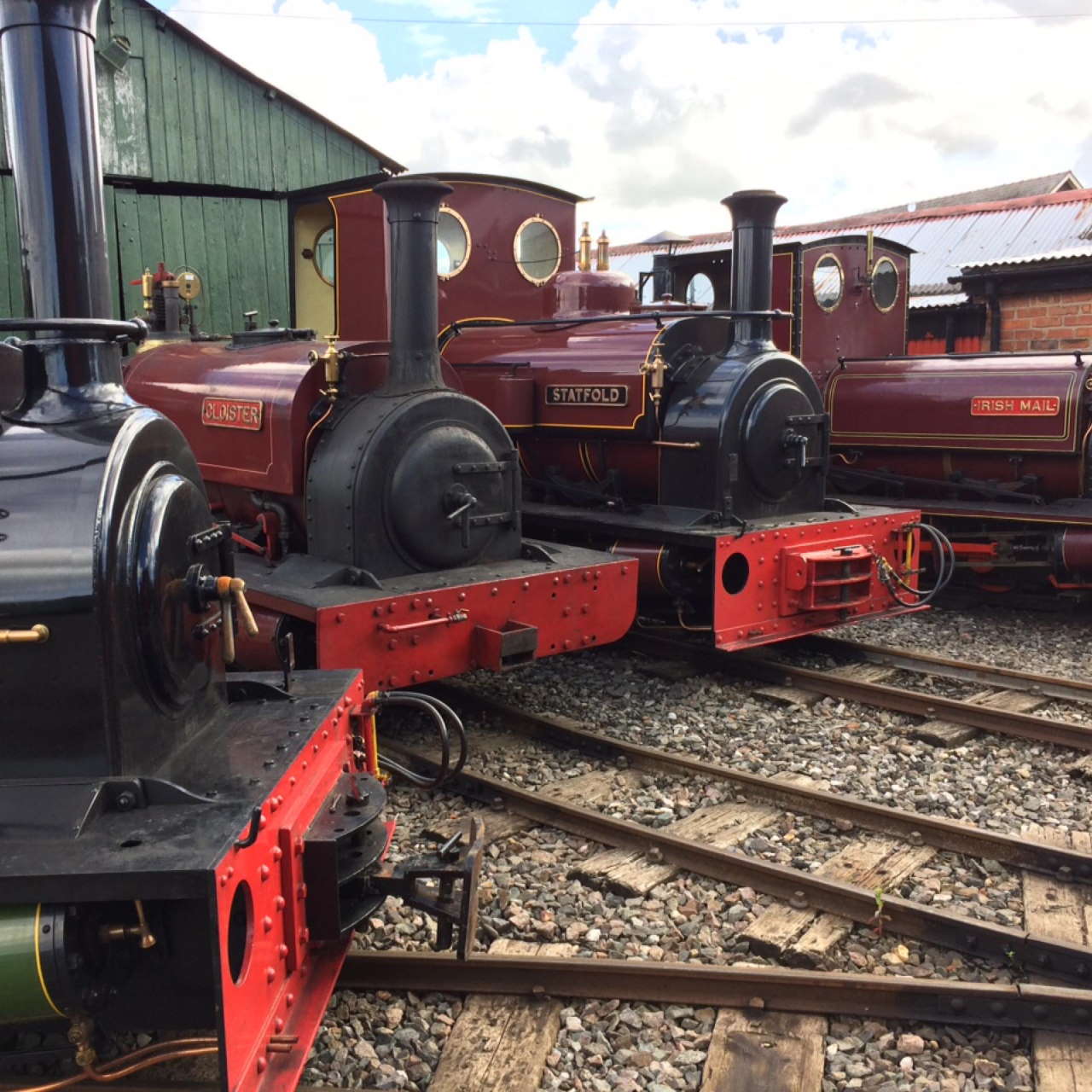 Narrow gauge locos line up at the West Lancashire Light Railway