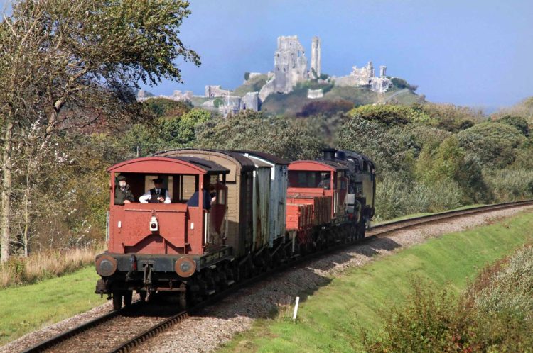 Brake vans on freight train Corfe Castle Swanage Railway ANDREW PM WRIGHT