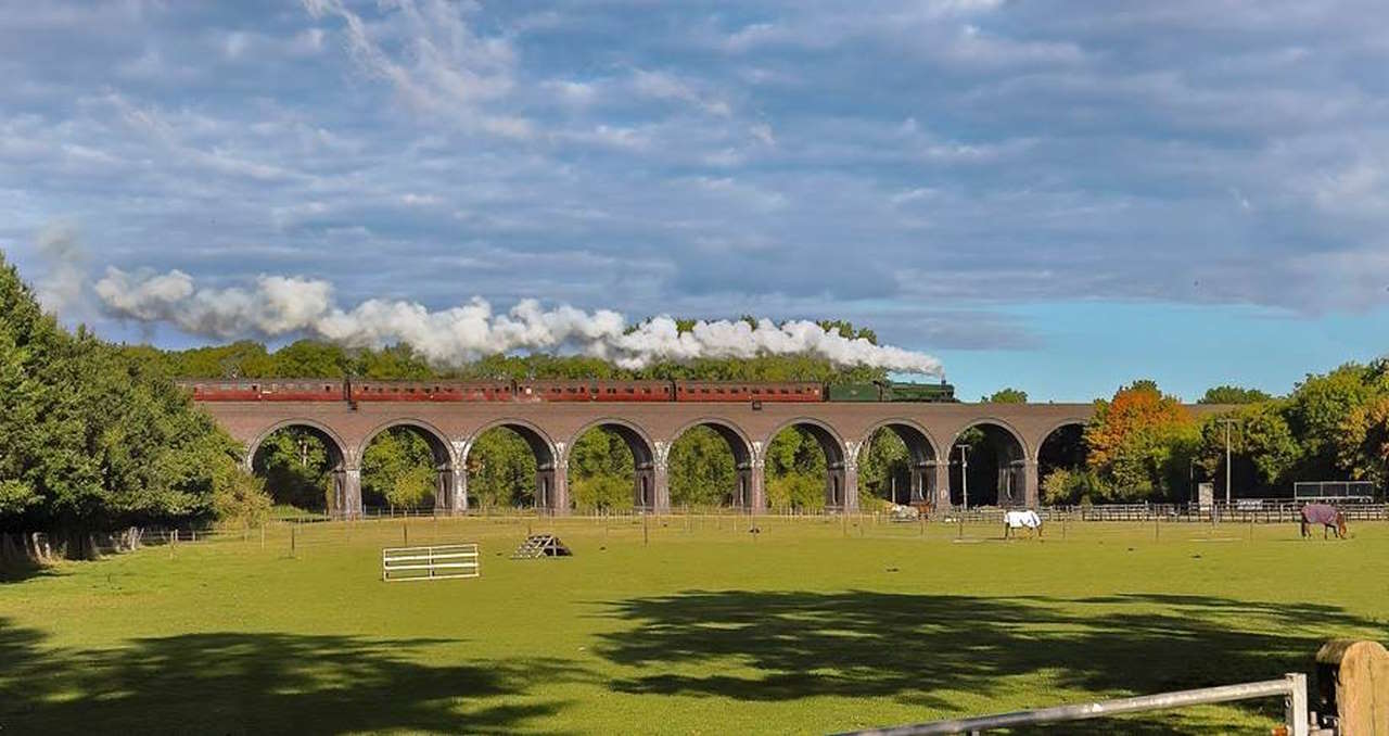 GWR 'Modified Hall' Locomotive No. 7903 'Foremarke Hall' crossing Stanway Viaduct