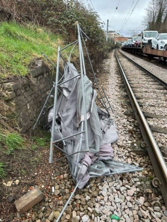 Remains of the gazebo that was found on the tracks