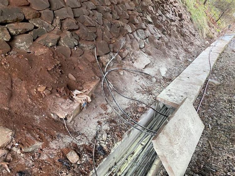 Inside cable troughing which caught fire near Telford