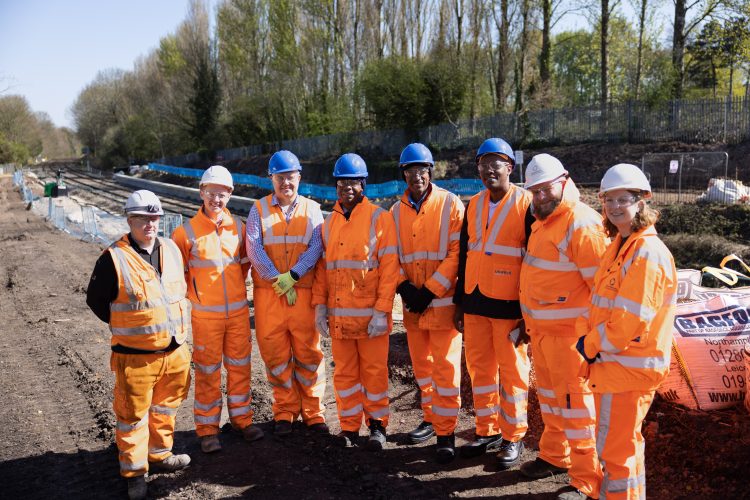 The visit to Pineapple Road. From left: Mick Hutchinson, Connor Goodwin-Tindall (both Volkerfitzpatrick), Prof Clive Roberts (University of Birmingham), Oneil Josephs, Dr Paul Campbell, Dwaine Hibbert (all Utech, Jamaica), Liam Brooker and Caroline Parmenter