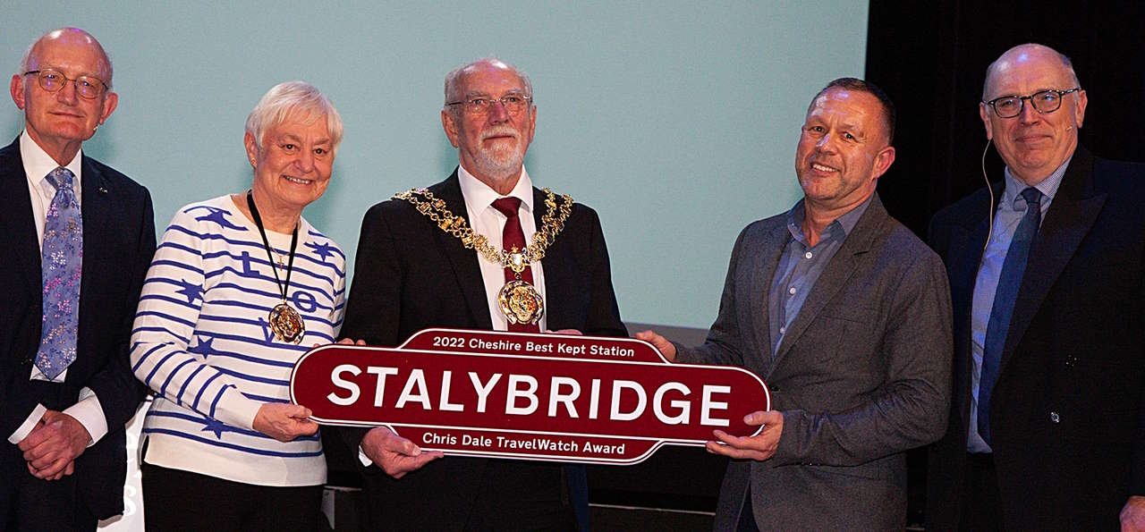 Mark Barker, Civic Mayoress Mrs Anne Gordon, Civic Mayor of Tameside Cllr Micheal Glover, Mark Angelucci TfGM, Brian Barnsley