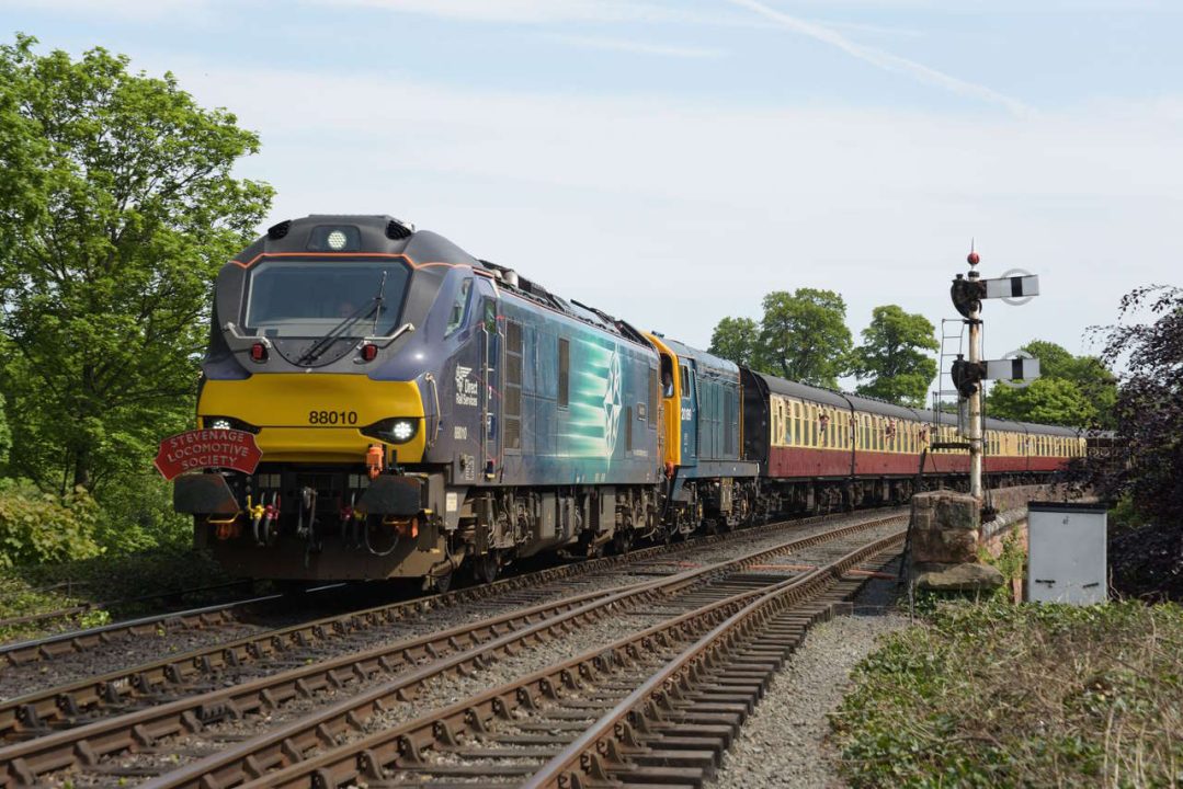 88010 Aurora crosses Bewdley South viaduct with a Bridgnorth bound service on 17th May 2018. Ian Murray