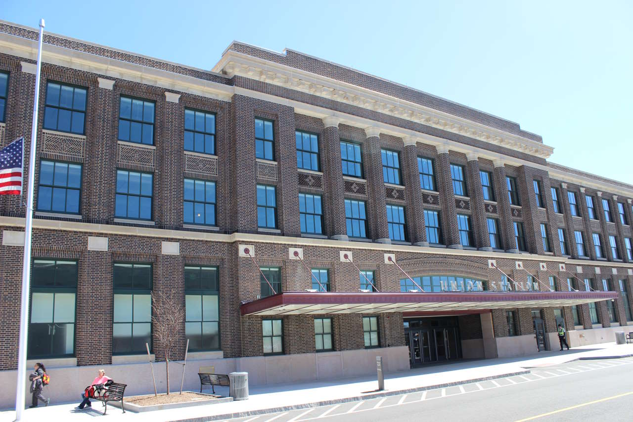 The Amtrak facility currently sits on a railroad viaduct above street level; across the tracks is historic Springfield Union Station, shown here, which was recently transformed into an intermodal center that also contains office and commercial space. Amtrak eventually plans to relocated to Union Station.