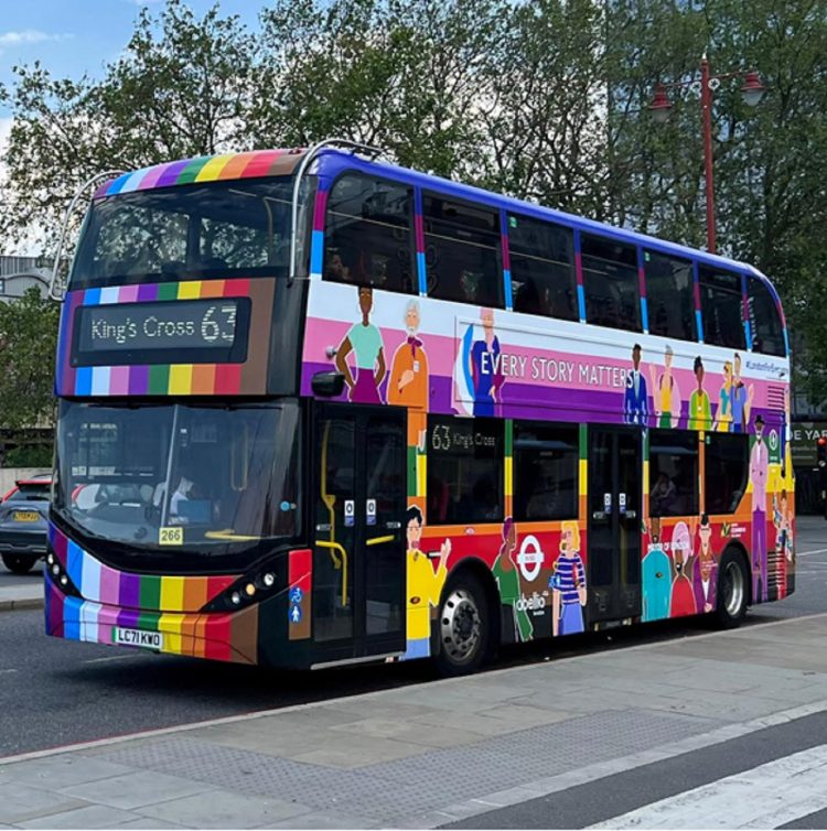 Pride-themed bus. // Credit: Transport for London