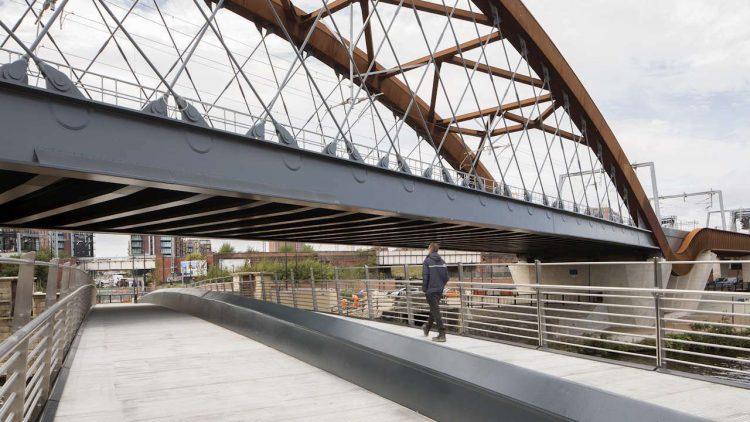 New footbridge under Ordsall chord when completed in 2017 - Credit BDP _ Paul Karalius