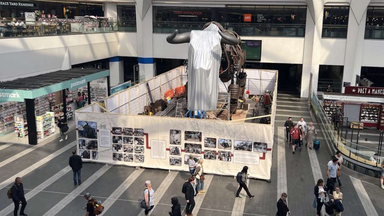 Ozzy under his temporary veil while under construction at Birmingham New Street station