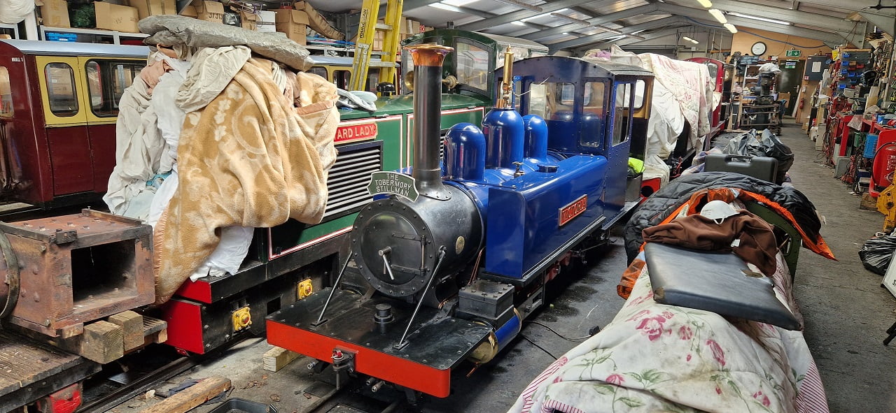 Victoria inside the engine shed at Rudyard.