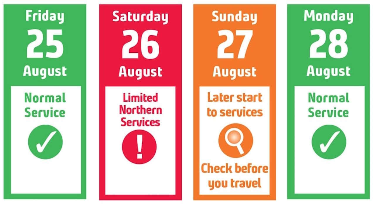 August bank holiday weekend - Northern train services