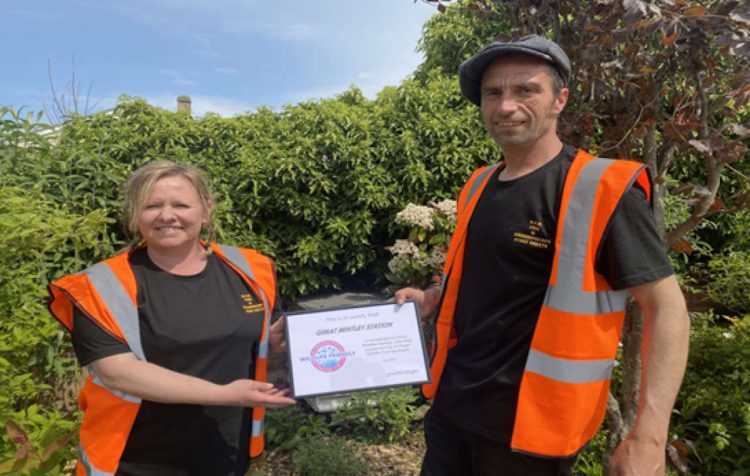 Great Bentley adopters, Jane and Daniel Ryland, with their Wildlife Friendly Stations accreditation