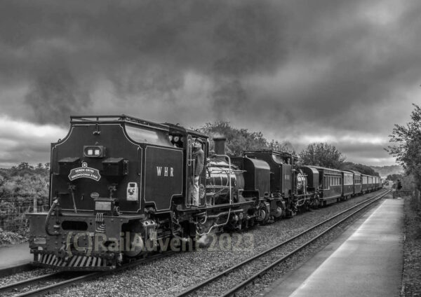 Garratt 143 and 130 arrive into Pont Croesor, Welsh Highland Railway