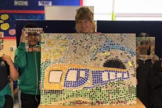 Yorkshire school pupils create a mosaic of a Northern train