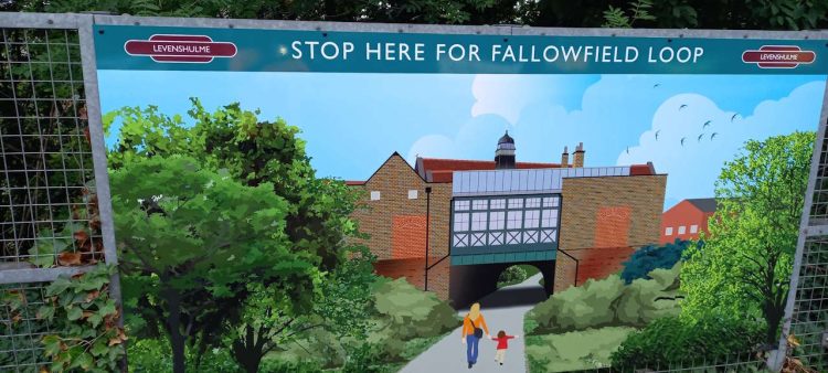 This image shows art at Levenshulme depicting Fallowfield Loop