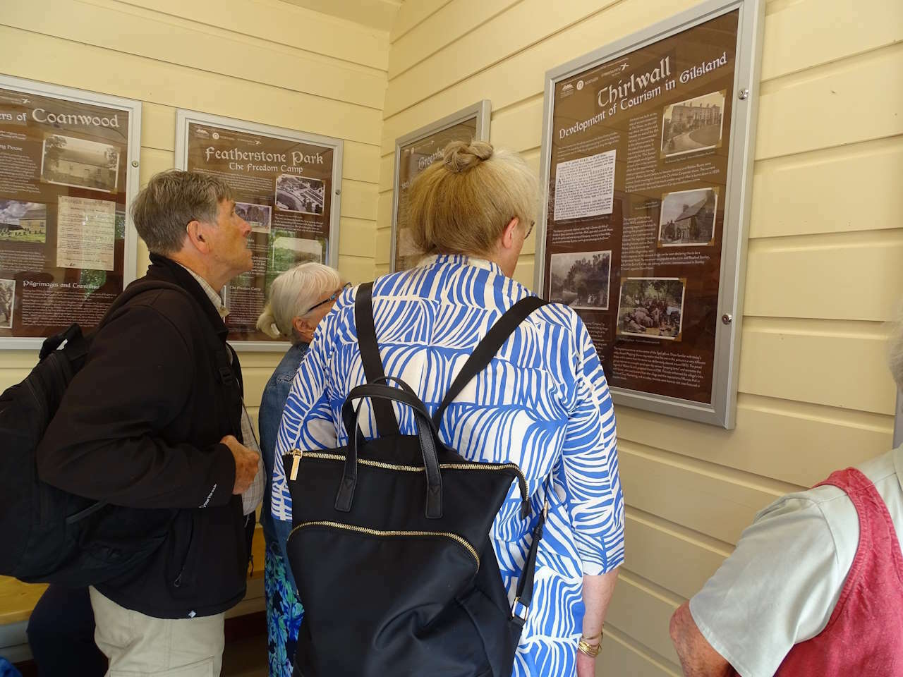 Community members enjoying the new exhibition at Haltwhistle railway station