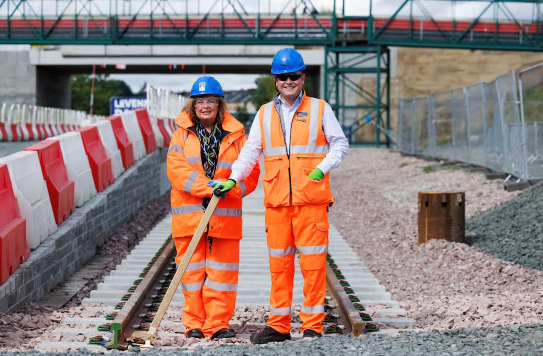 Transport Minister Fiona Hyslop and Alex Hynes at Leven railway station