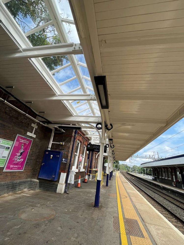 View of the repaired glazing at Wilmslow station